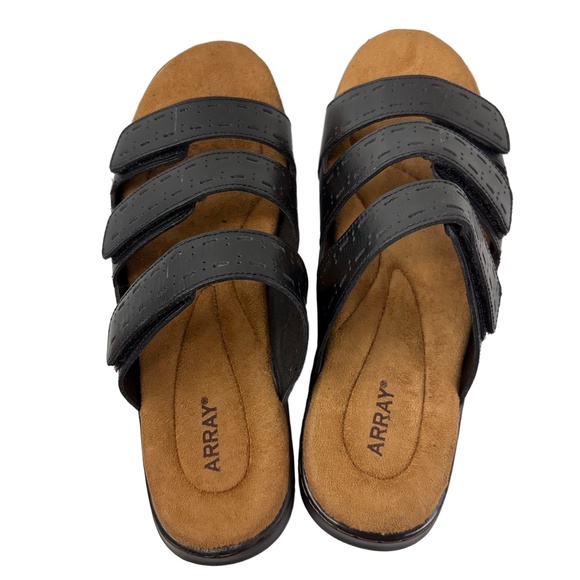 ARRAY Boardwalk Womens 9.5M Black Leather Slide Sandals Adjustable Memory Foam - Picture 4 of 9